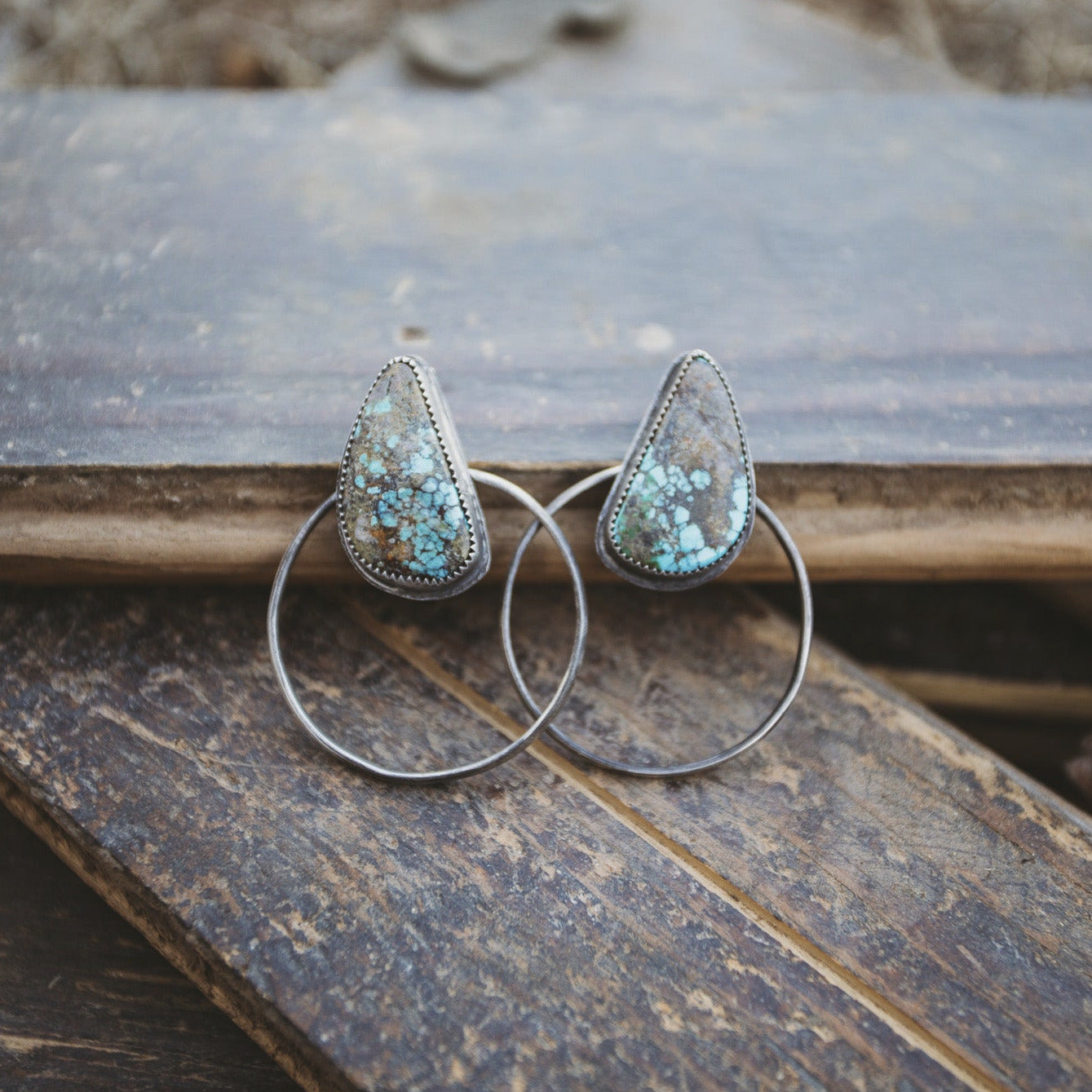 Turquoise Silver Hoop Earrings