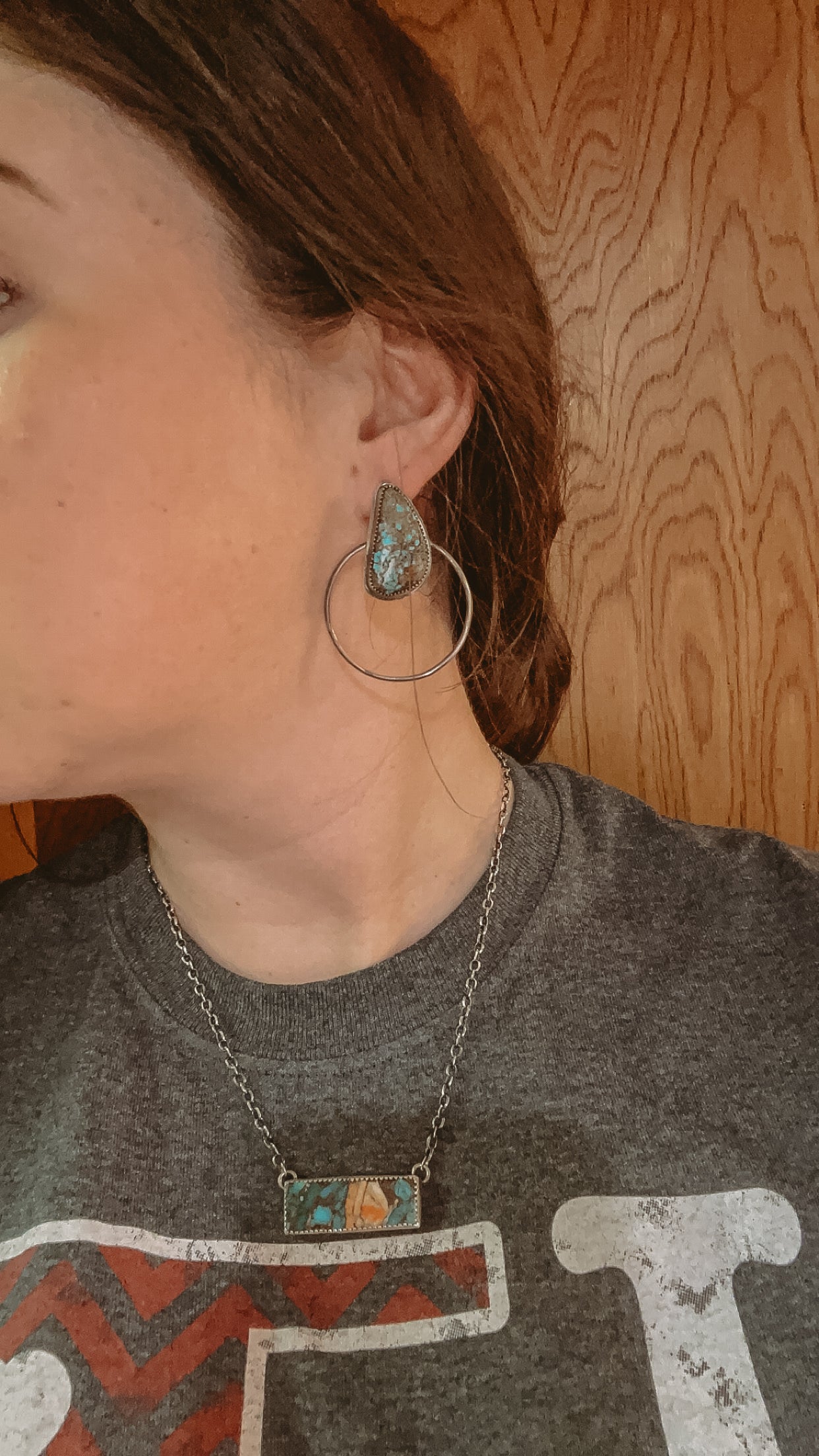 Turquoise Silver Hoop Earrings